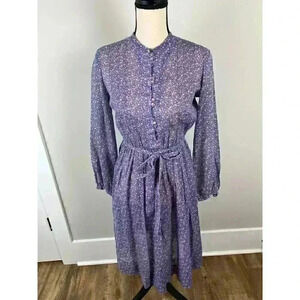 Vtg 70's David Warren Maxi Floral Peasant Dress Pleated Sheer Women's 6 Prairie